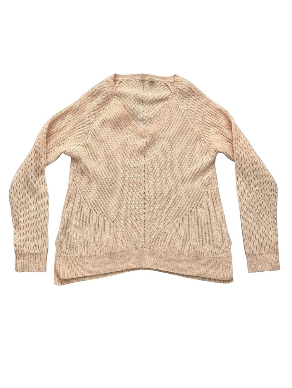 Moth Anthropologie 100% Cashmere V Neck knit Sweater S Pink Ribbed quiet luxury - Picture 15 of 17